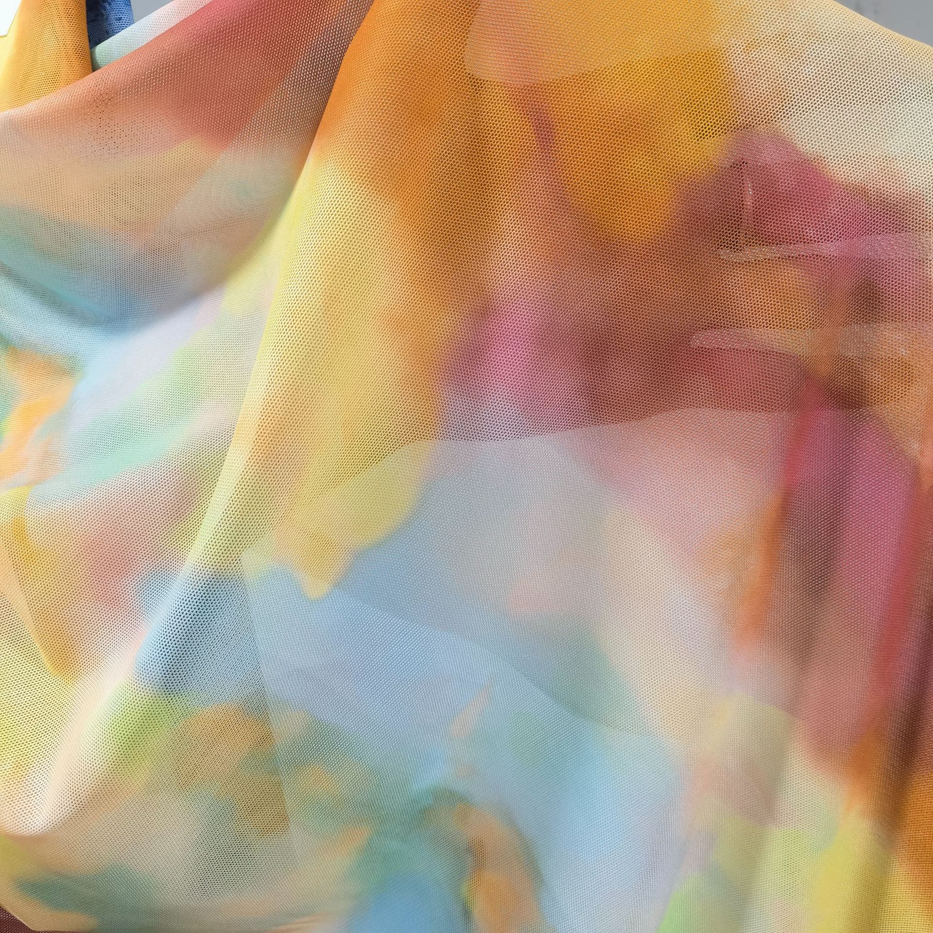 Picture of Stretch Printed Mesh Fabric 40D Polyester Spandex Abstract Color Mesh Yarn Cross-Border Pattern Clothing Geometry