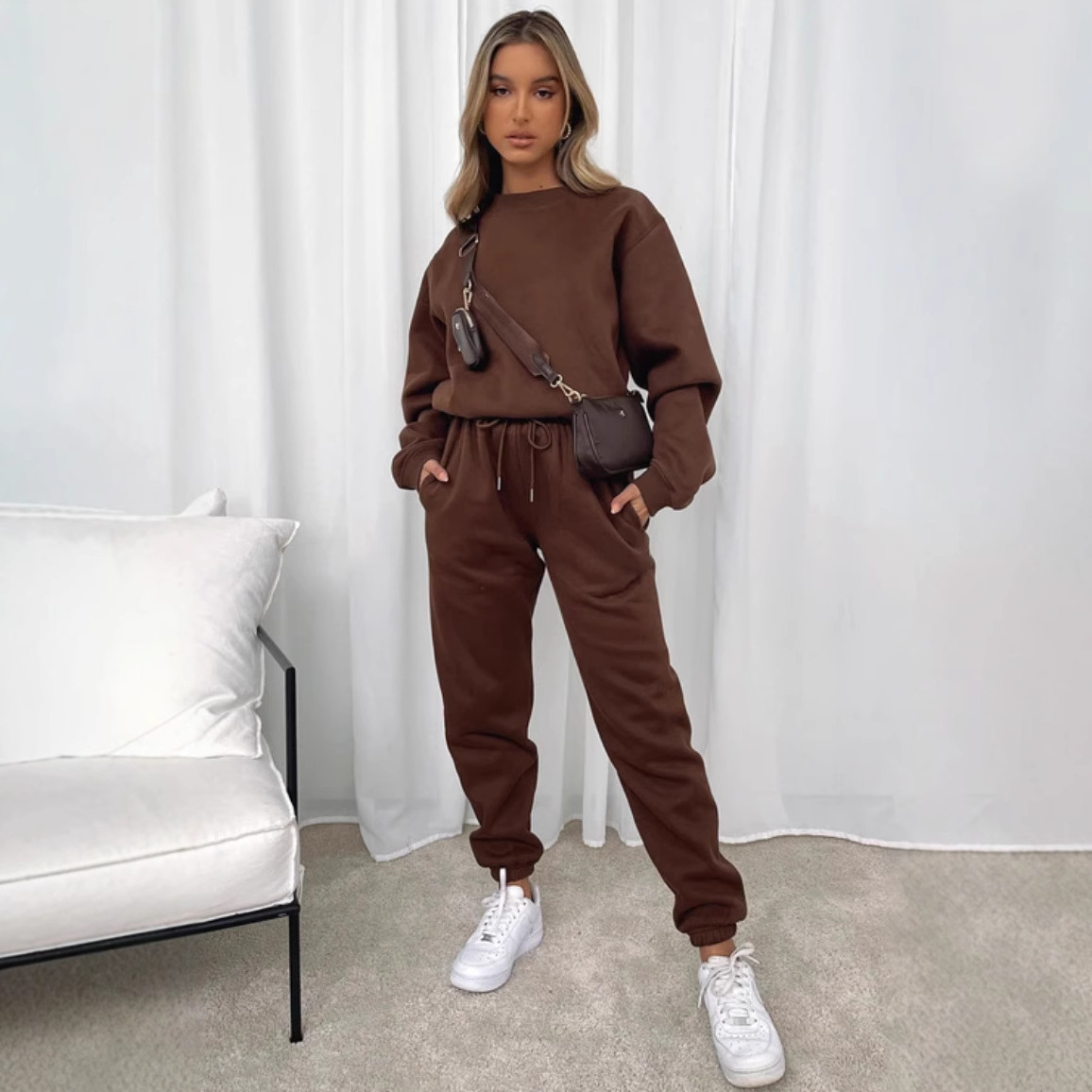 Picture of Cross-border European and American Autumn and Winter Solid Color Round Neck Pullover Trousers Women's Fashion Casual Long Sleeve Sweater Suit New Product