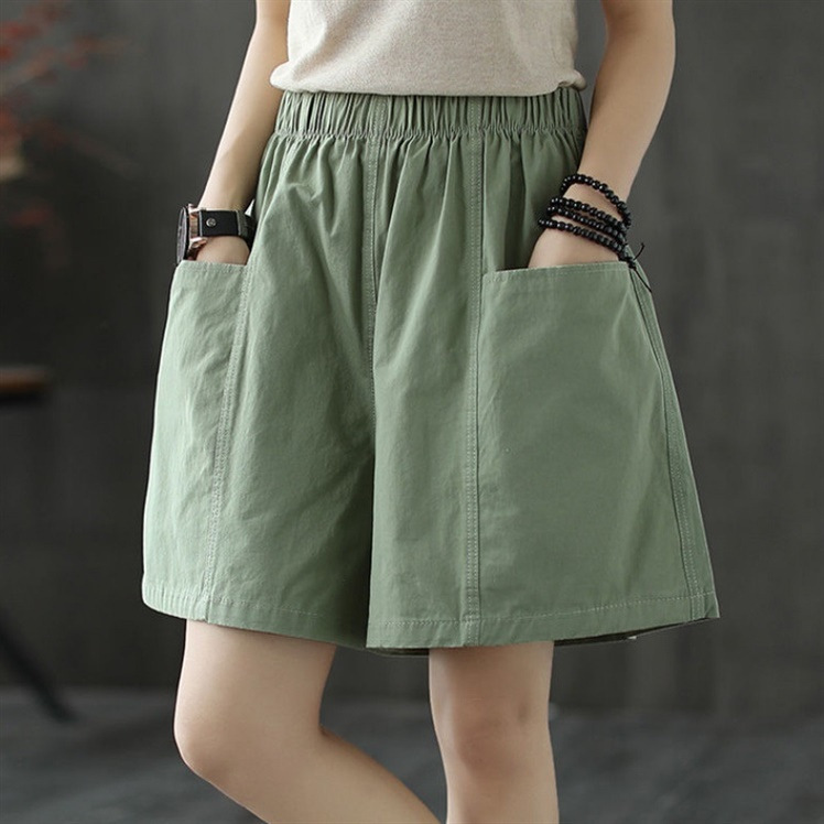 Papaya milk summer new trendy women's wide leg shorts casual Korean style loose plus size high waist slimming five points