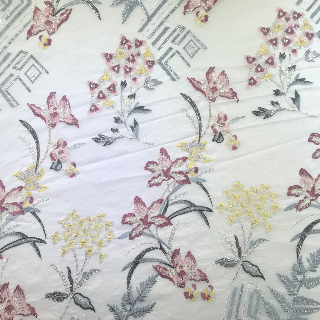 2025 New Designer Original New Chinese Cheongsam Heavy Industry silver Sequins Multicolor Embroidered Fabric Tencel Wrinkled Cloth