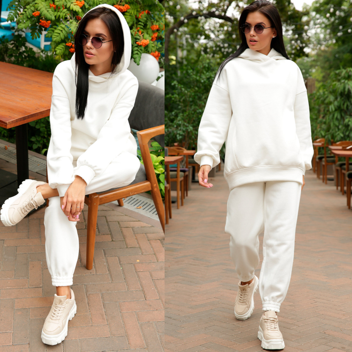 Fashion Two-Piece Set Amazon Hot Selling Quality European and American Women's Wear Autumn and Winter New Fashion Solid Color Hooded Hoodie Casual