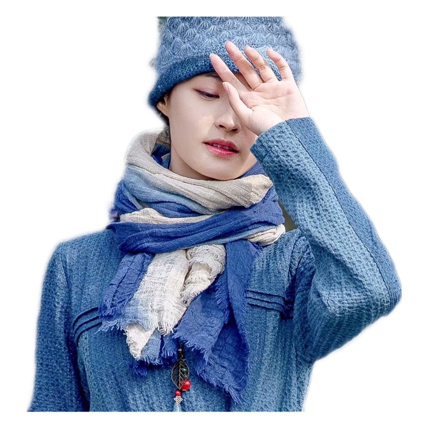 Hanging dye gradient color cotton and linen scarf women's retro art style stitching oversized shawl Mori good scarf wholesale