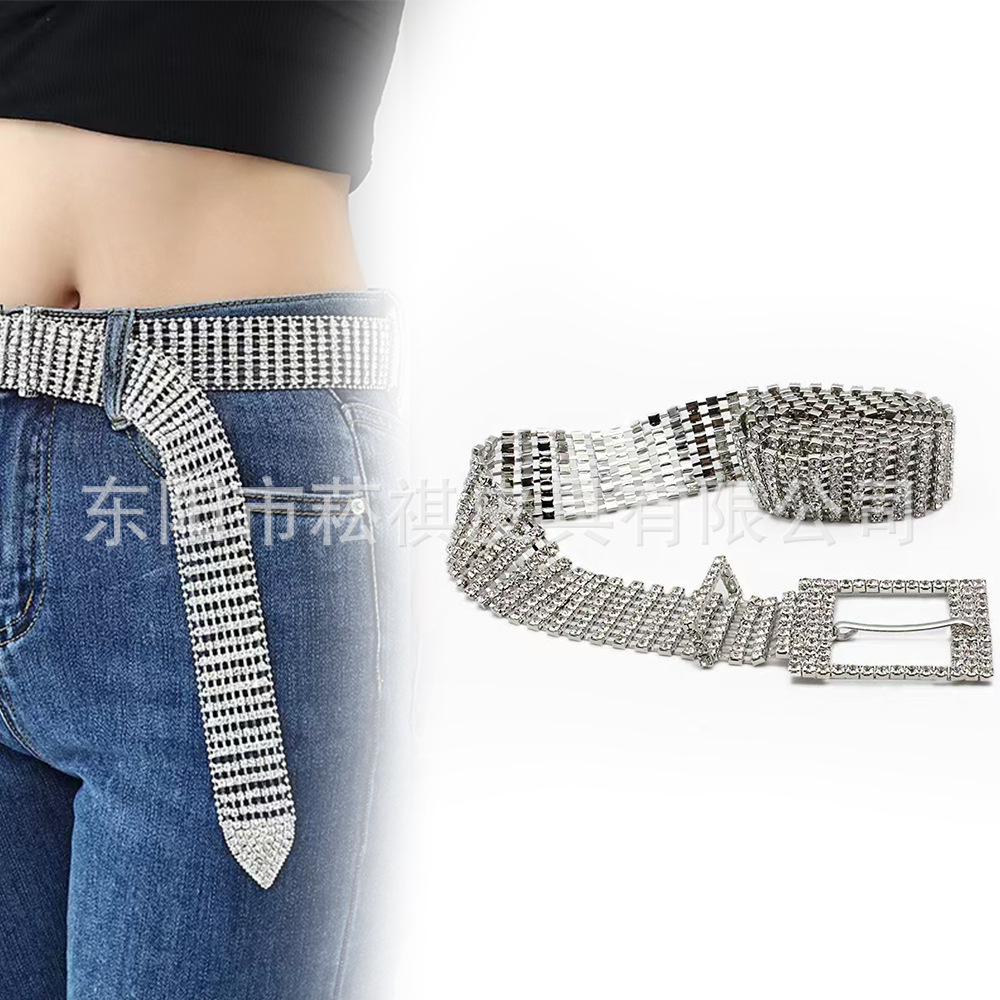 2022 New European and American Simple and Creative Women's Claw Chain Diamond Square Head Tapered Tail Rhinestone Belt Accessories Fresh and Sweet