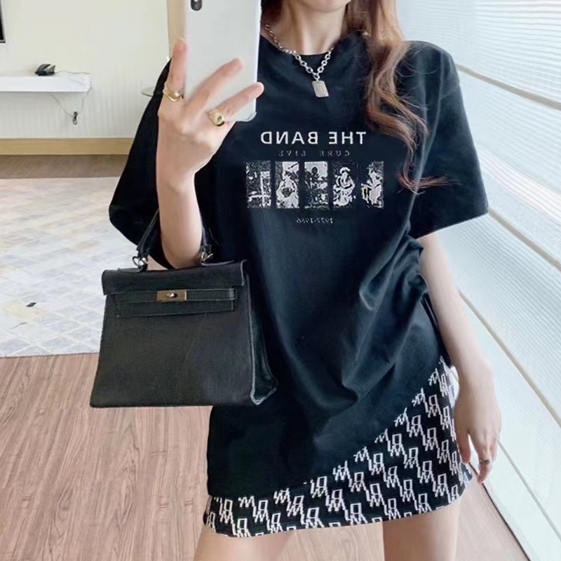 Picture of Short-Sleeved Women's Mid-Length T-Shirt Korean Style Loose Bottoming Shirt 2025 Summer New Ins T-Shirt Top