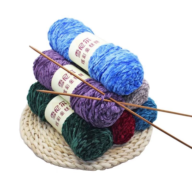 Colorful gold velvet chenille handmade diy crochet slippers scarf cap sub-thread blanket coarse wool factory wholesale