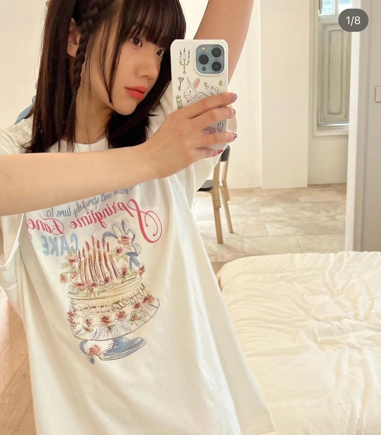 (Qi Qi) Korean style ins style cake printing short sleeve loose T-shirt sweet design niche top 23 new