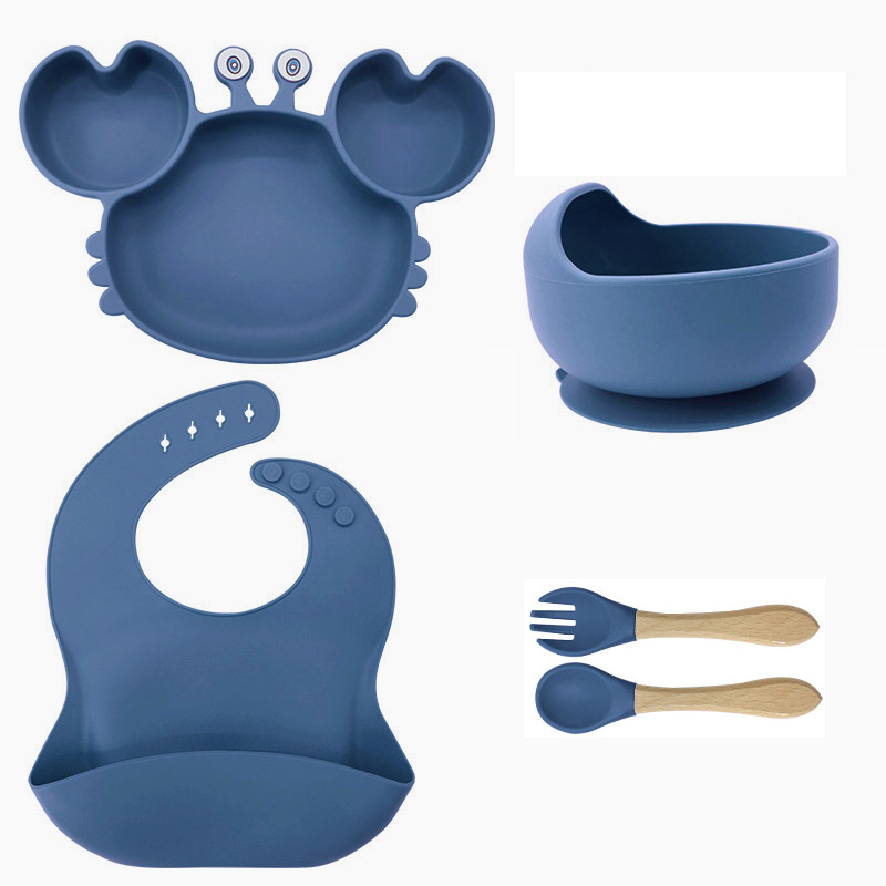 Picture of Baby silicone tableware crab plate suit food supplement bowl bib food grade tableware suit factory direct supply cross-border