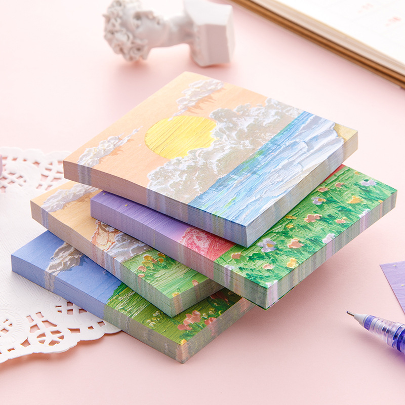 Picture of Korean version of ins landscape oil painting Three-dimensional Post-it notes high color value hand note paper sticky Japanese notepad