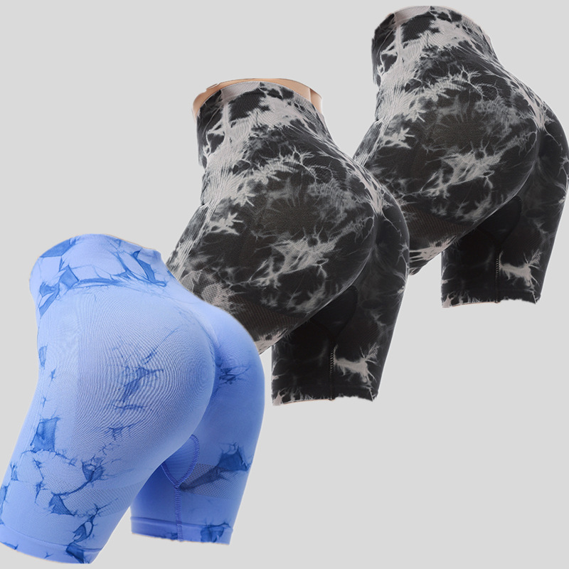 Tiktok Combination 4-Piece Set of High-Waisted Tie-Dyed Yoga Shorts for Women with Peach Butt Fitness Tie-Dyed Sports Training Pants