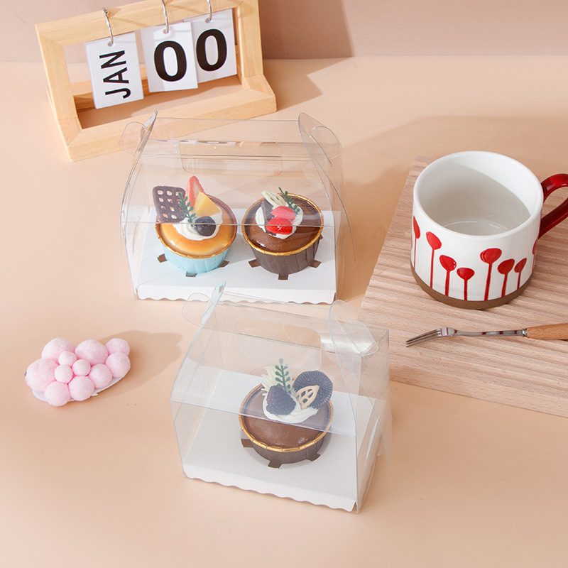 Picture of PET portable western point box 1/2/3 mousse cake box baking packaging moffin box transparent cupcake box