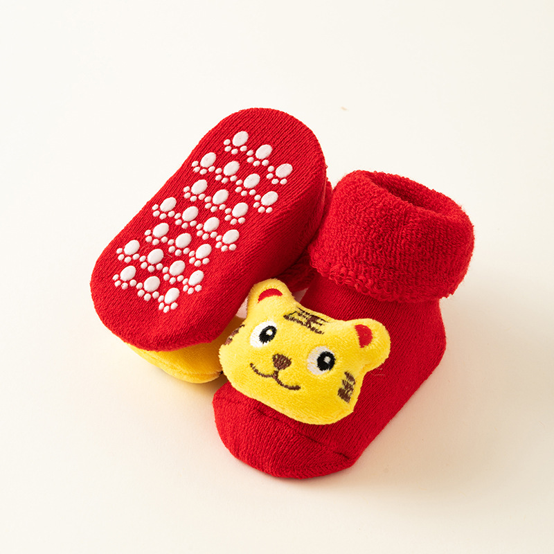 Picture of Newborn baby socks autumn and winter baby warm fleece-lined red terry non-slip Christmas floor socks toddler socks wholesale