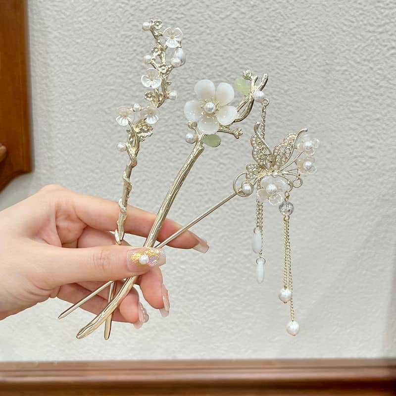 Antique Flower Tassel Hairpin Women's High-end Hanfu All-match Hairpin Step-up Hair Cheongsam Disc Hair Hairpin Headwear