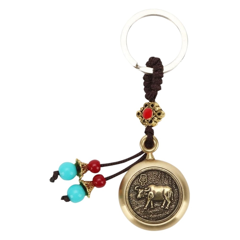Brass 12 Zodiac turn key chain rotatable studio explosions pendant this life year pendant a generation of hair