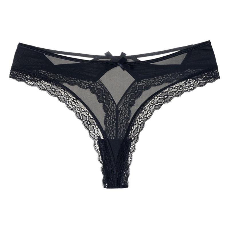 European and American Sexy Solid Color Cross Butterfly Thong Low Waist Seamless Cotton Crotch Panties Temptation Transparent T-Pants