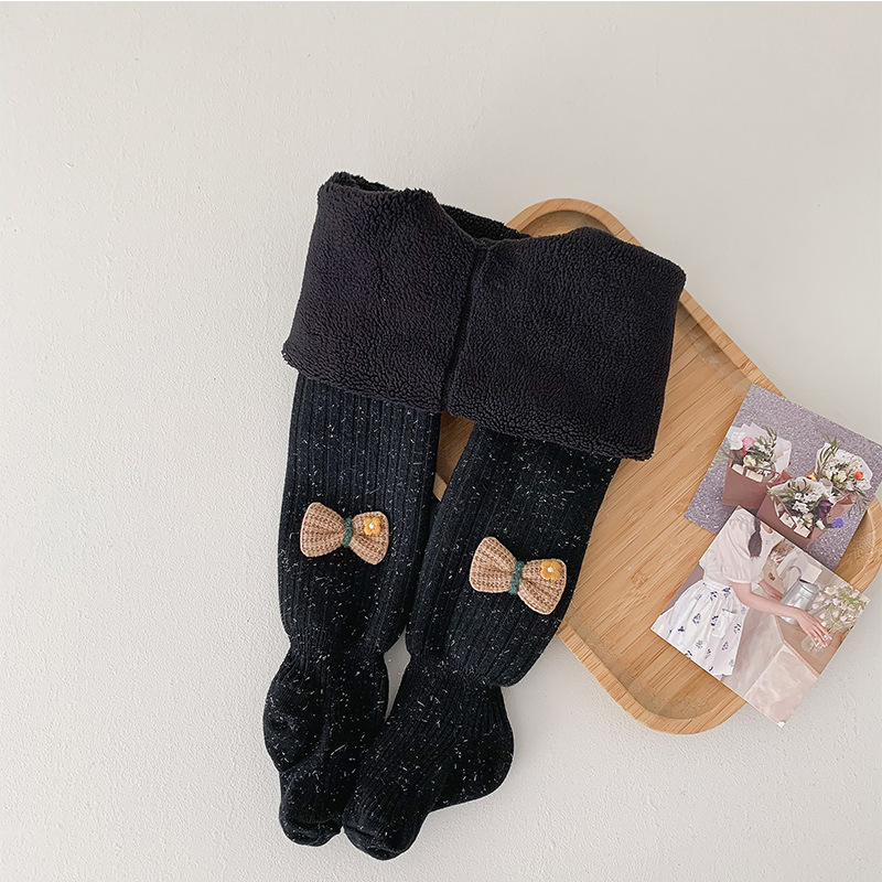 Picture of Children's pantyhose plus velvet padded autumn and winter new small flower bow pantyhose female baby warm bottomings wholesale