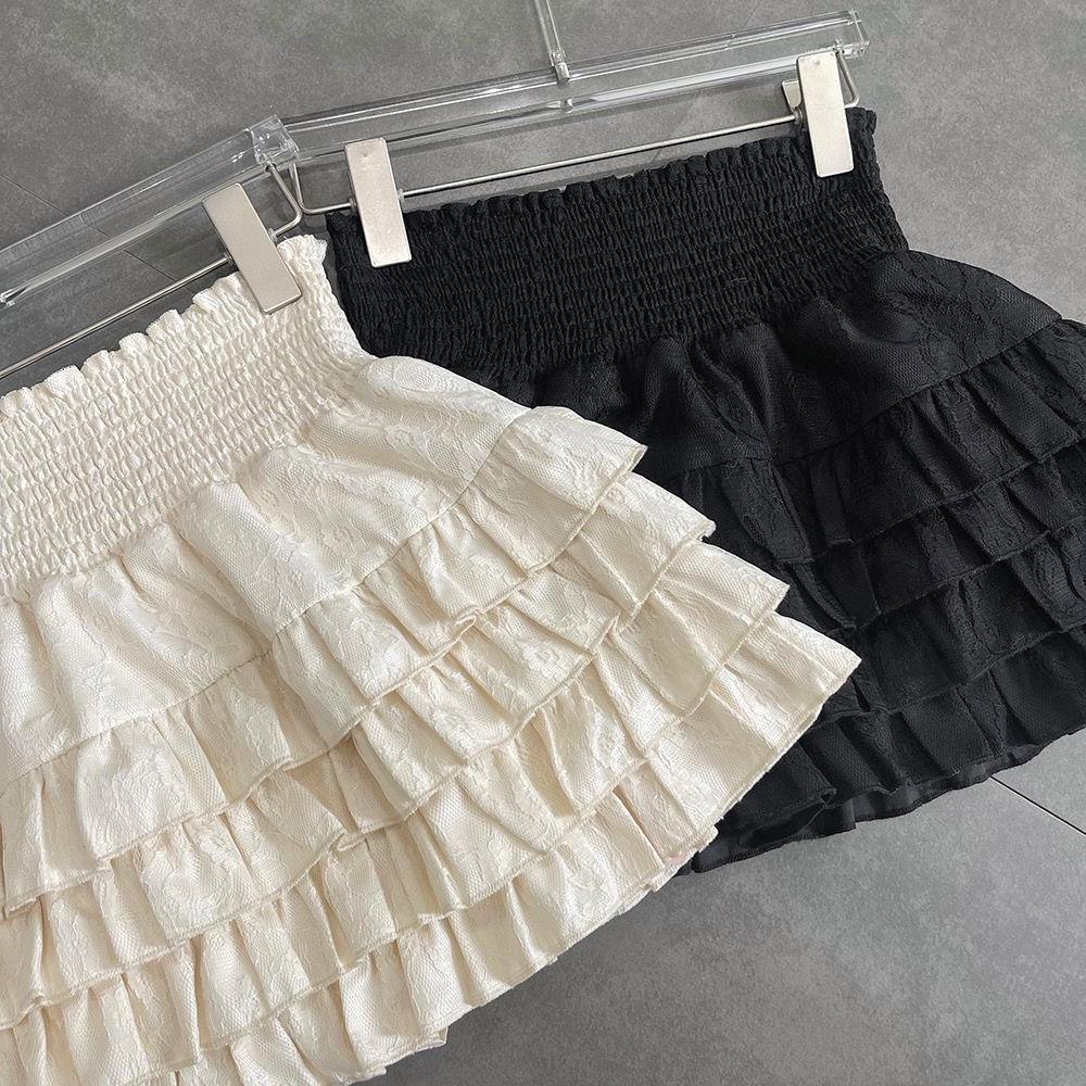 Pure Desire High Waist Slim Fairy Skirt Anti-exposure Lined Spring Korean Style Lace Cake Skirt