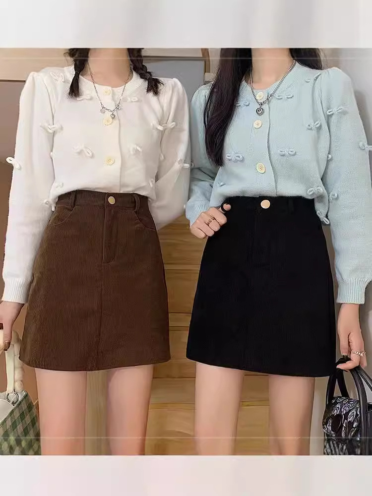 brown Skirt Women's chubby girl Autumn and Winter High Waist Corduroy A- Line Skirt plus size Slimming Anti-walking Sheath Short Skirt