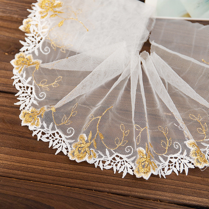 lace embroidery gauze golden gauze lace fabric diy decorative skirt neckline garment accessories width 12CM