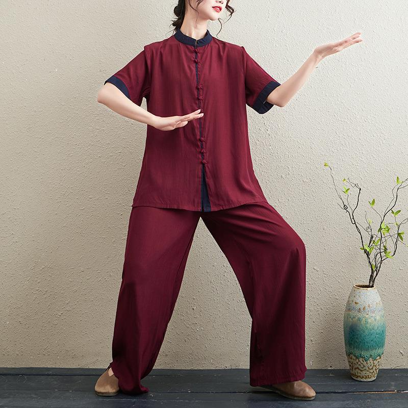 Picture of 2024 Summer New Chinese Style Retro Loose Slim Casual Temperament Zen Tea Wear Yoga Wear Tai Chi Suit for Women