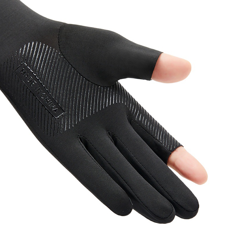 Half Finger Sun Protection Ice Sleeve Men's Long Outdoor Riding UV Protection Non-slip Fishing Leakage Two Finger Ice Silk Gloves Women
