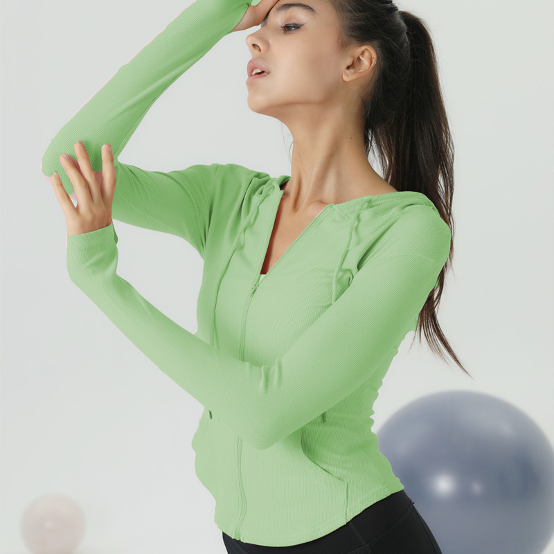 Meixi Tight Sports Top Women's Slim-fit Quick-drying Long-sleeved Short Casual Thin Fitness Clothes Hooded Yoga Clothes