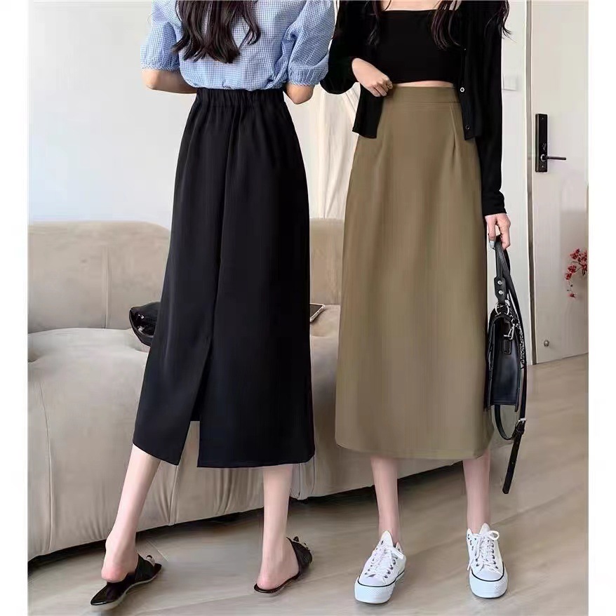 Picture of Plus Size Spring, Summer and Autumn Fat mm High-Waisted Suit Skirt for Women A-Line Slimming Look Design Slit Covering Crotch Black Skirt