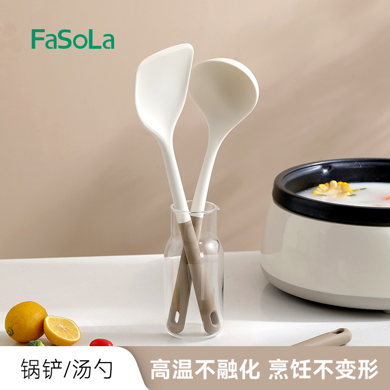 Picture of FaSoLa Household Silicone Spatula Soup Spoon Kitchen Cooking High Temperature Resistant Nylon Anti-scalding Handle Cooking Spatula Tool