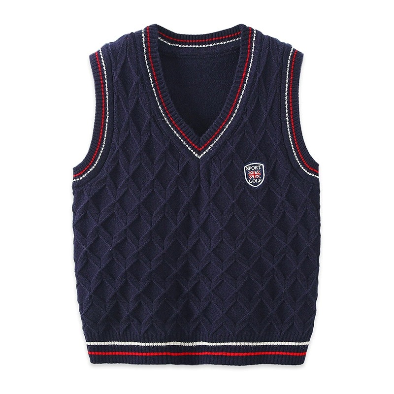 Boys' Autumn Sweater Vest Vest College V-Neck Autumn and Winter New Middle and Large Children's Wear Children's Autumn Sweater Trendy