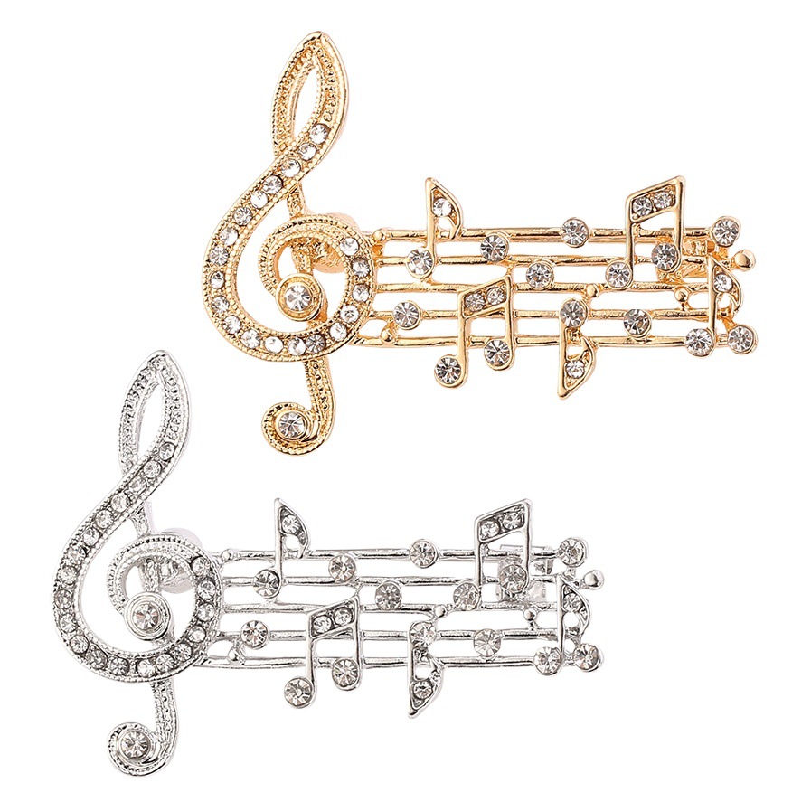 Elegant musical note music rhythm brooch inlaid with full diamond beating note pin bag clothes accessories spot