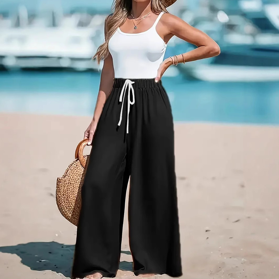 Cn5788 European and American Cross-Border Women's Clothing 2025 Spring New Amazon Pure Color Loose Casual Wide-Leg Pants