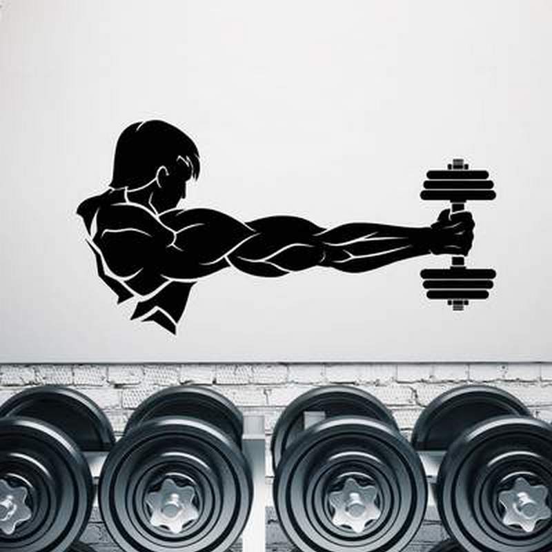 Muscle Men's Single Hand Holding Dumbbell Pattern Gym Decoration Creative Carved Wall Stickers