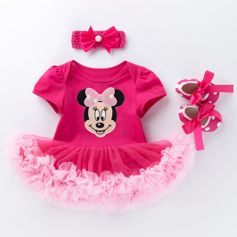 Picture of Cross-Border 2025 New Summer Clothes for Baby Girls Holiday Cartoon Short-Sleeved Rose Red Harem Skirt Three-Piece Suit Birthday Children's Skirt