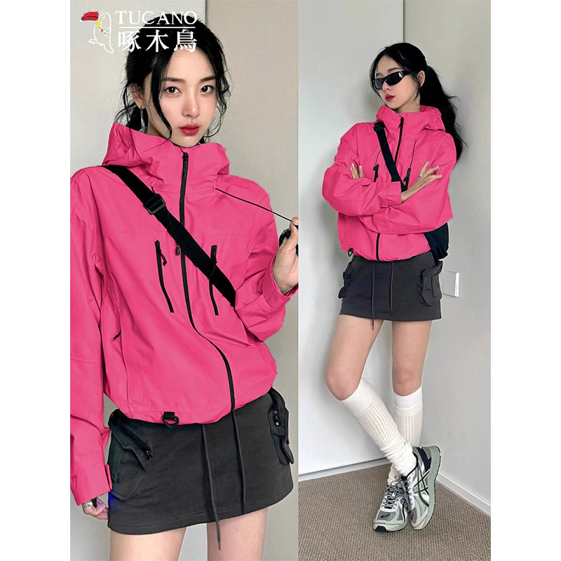 Woodpecker short jacket women's new spring and autumn outdoor small windproof sports jacket mountaineering suit