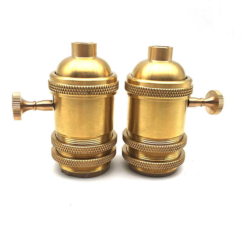 Picture of Retro copper lamp head with double ring E26E27 Edison knob lamp head DIY chandelier lamp holder