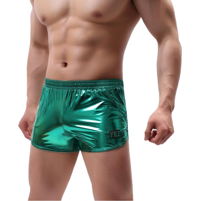 Wholesale Sexy Men's Underwear Shorts Youth Bronzing Imitation Leather Stretch Pants Ice Silk Loose Large Size Boxers Men