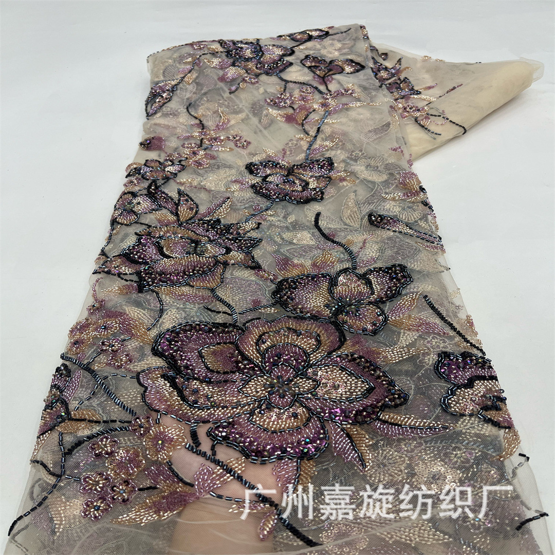 Heavy Sequin Layered Colorful Embroidery 3-in-1 Mesh Dress Fabric DIY Fashion Dress Wedding Embroidered Fabric