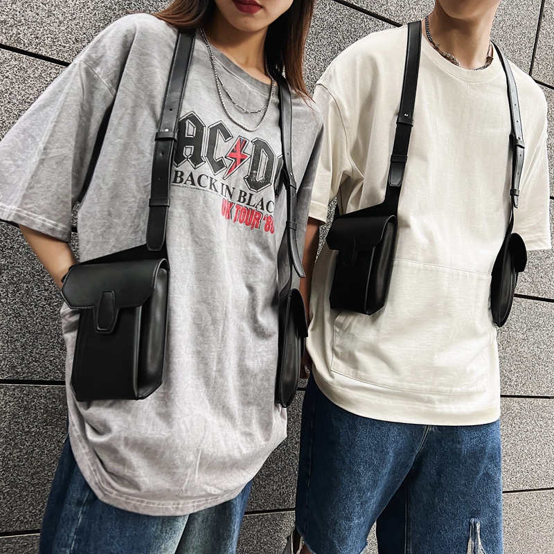 SIBANHUA Vest Bag Men's Multifunctional Wearable Backpack Tooling PU Fashion Functional Sports Chest Bag Cross-border