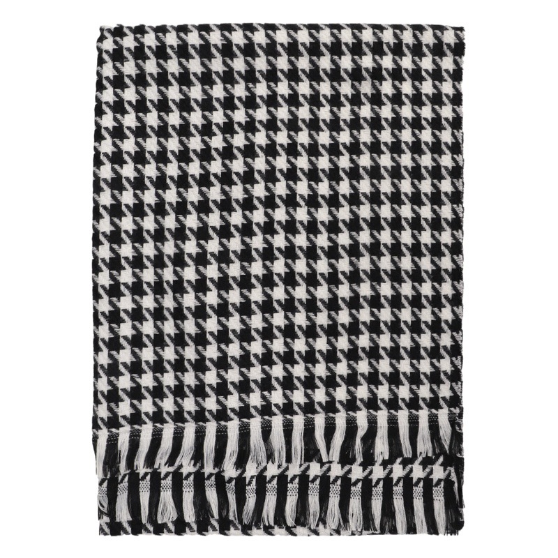 Autumn and winter warm couple tassel contrast color houndstooth scarf women's Korean-style all-match knitted plaid scarf men's shawl