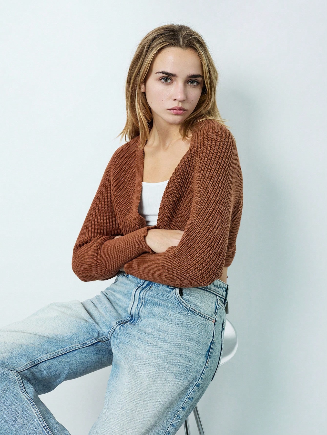 Amazon Cross-border 2025 Europe and America Solid Color Hot Rib Shawl Sweater Jacket Simple All-match Knitted Cardigan Women