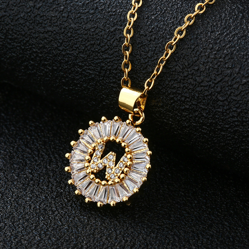 Picture of Letter Necklace Women's Necklace 26 Letters Copper Inlaid Cubic Zircon Vacuum Electroplated Stainless Steel Chain Necklace