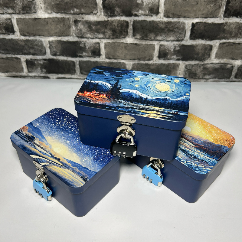 Blind Box Empty Tin Box Small Combination Lock Storage Box Organizer Box Makeup Box Tinplate Box Child Lock Box