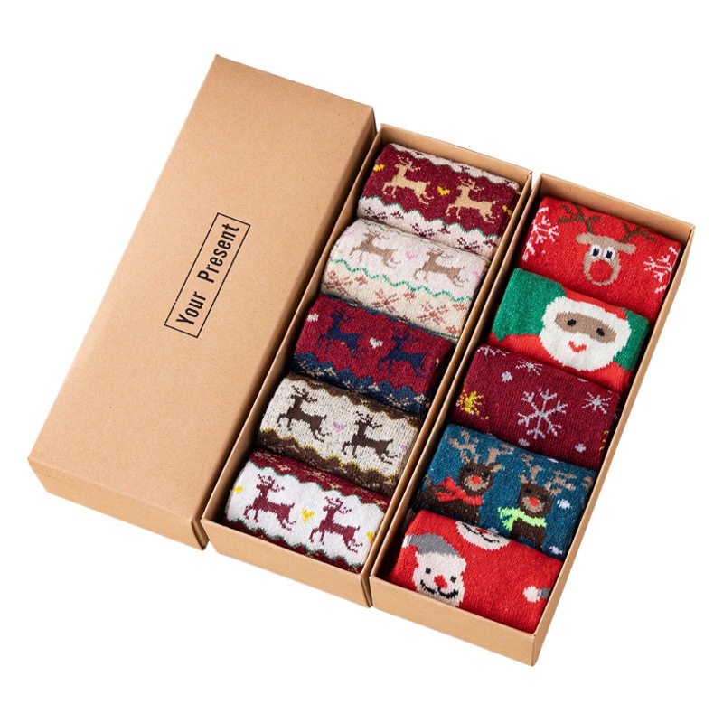 Christmas socks women's boxed wool socks mid-calf Japanese deer socks women's autumn and winter gift box socks one-piece delivery