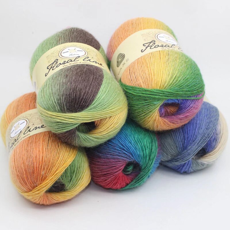 Rainbow segment dyed wool line colorful gradient hand crocheted shawl line pure wool line diy woven scarf line