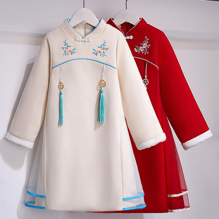 Picture of Girls' autumn and winter Tang suit children's cheongsam dress Hanfu New year new year thickened New Year greeting clothes Chinese embroidered festive winter clothes