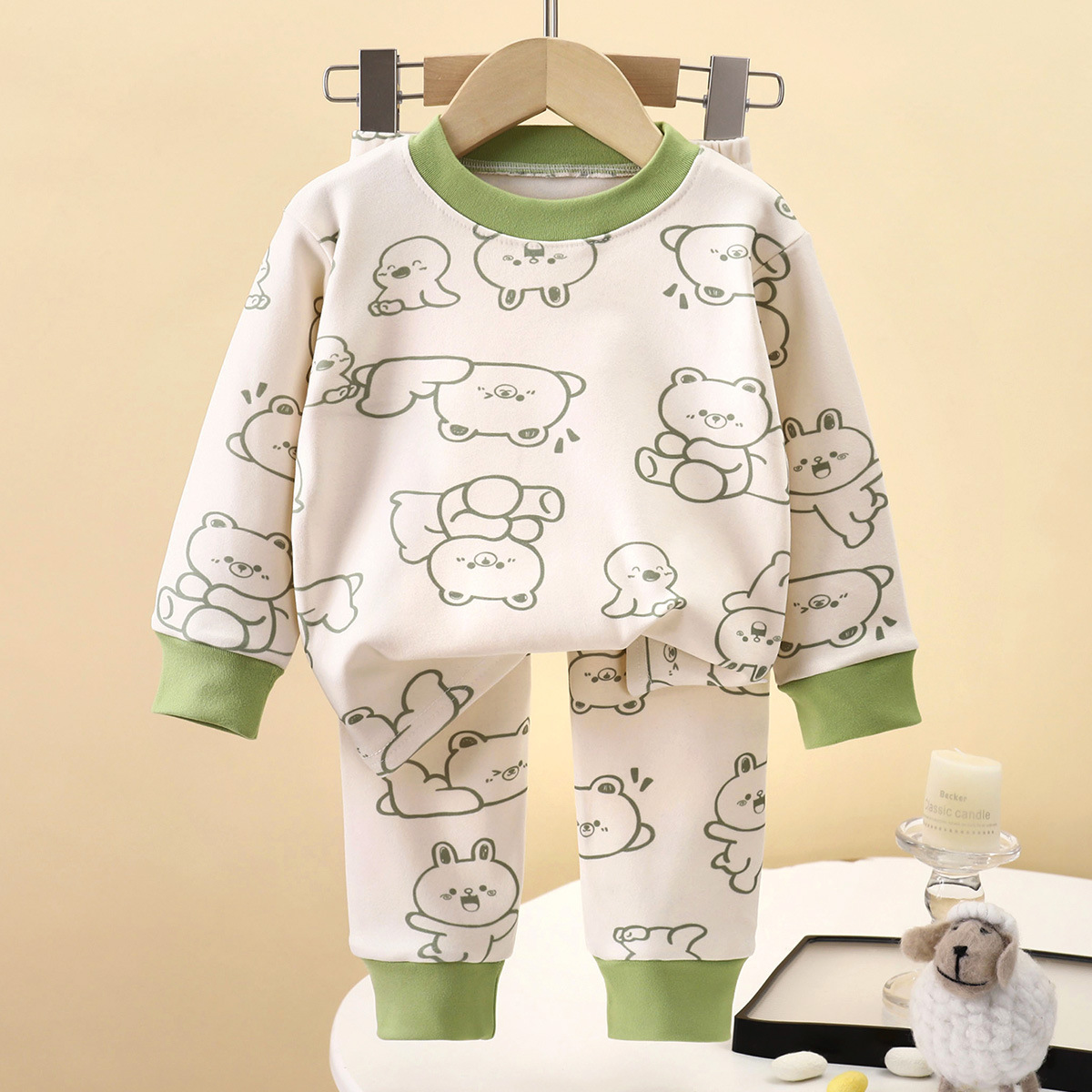Picture of Children's Underwear suit Double-Sided Fleece Autumn Clothes Autumn Trousers Boys Home Clothes Autumn and Winter Girls' Pajamas Round Neck New