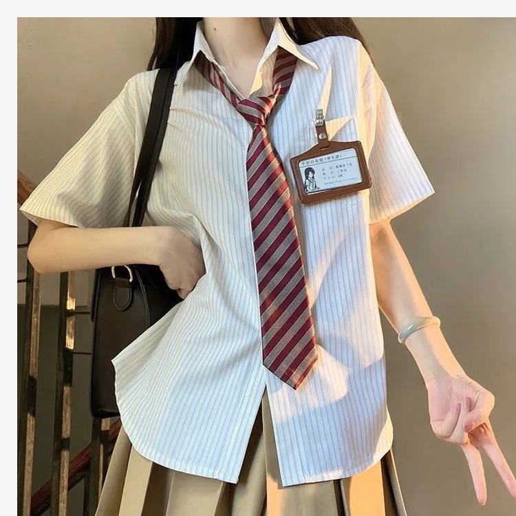 Picture of Japanese jk uniform college style loose all-match chic striped shirt short sleeve shirt women's summer new top