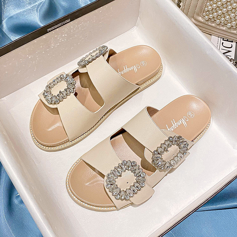 Picture of Slippers for Women Summer Outer Wear Fashion Ins Trbottomy 2025 New Thick-Soled Internet Celebrity Buckle Rhinestone Fairy Style Beach Sandals