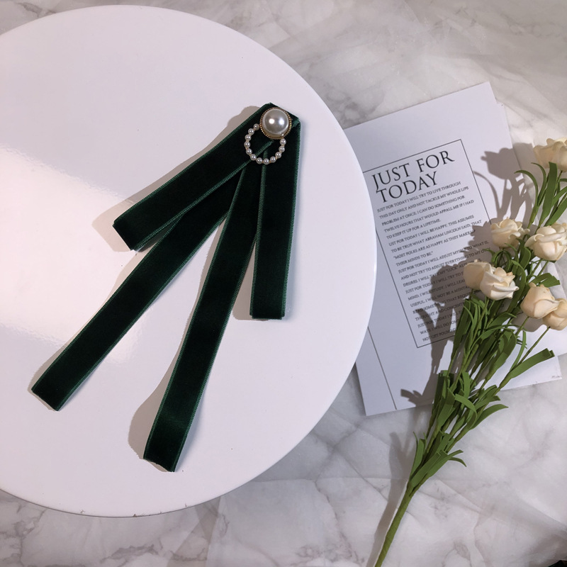 Picture of Small wholesale South Korea ribbon solid color pearl velvet bow tooling collar flower bow female jk shirt uniform