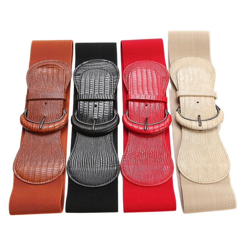 Waist Cover Amazon Hot Selling Dress Women's Belt Leather Buckle Animal Print Elastic Wide Belt Women