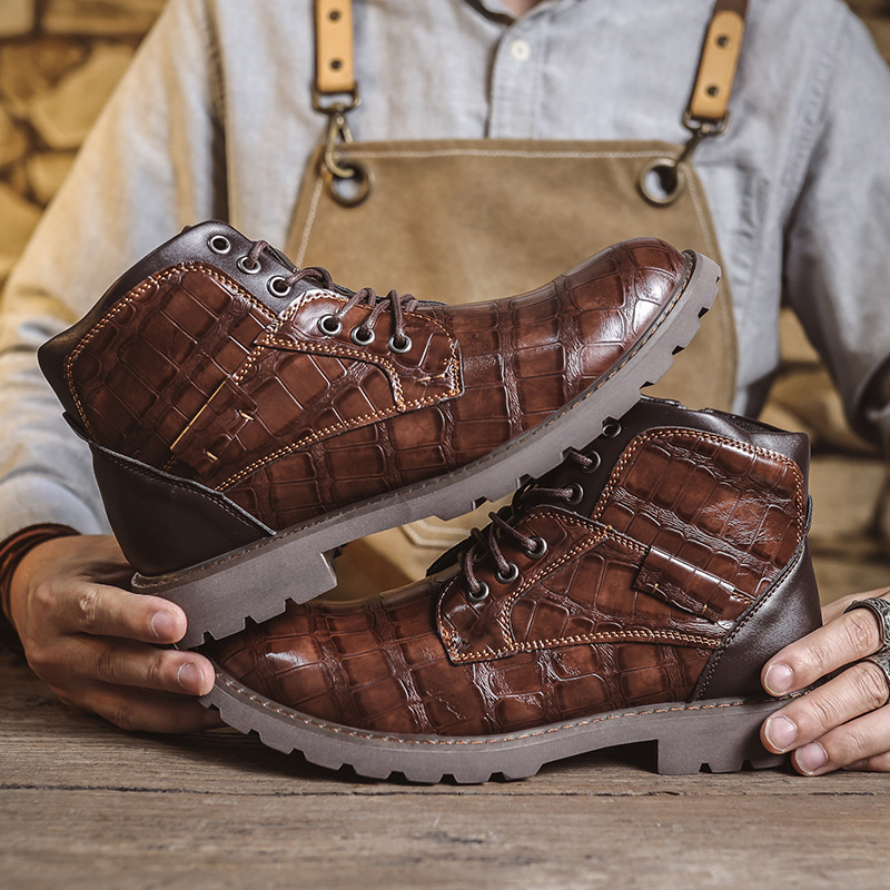Martin Boots Men's Ankle Boots Autumn Side Zip Leather Boots Retro Casual Desert Boots Outdoor Workwear Boots Cross Border Amazon
